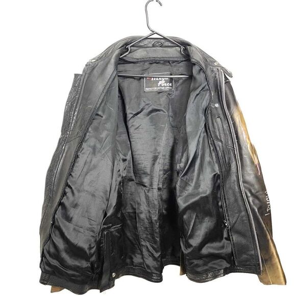 Mega Force Men's Sz46 Black Leather Custom Hand Painted Zip Motorcycle Jacket - Picture 5 of 16